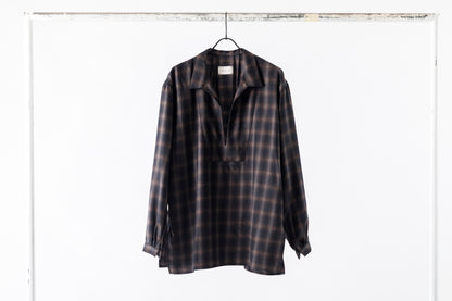 SARTO / WOOL OMBRE CHECK TUCKED SKIPPER SHIRT - BLACK × DARK BROWN