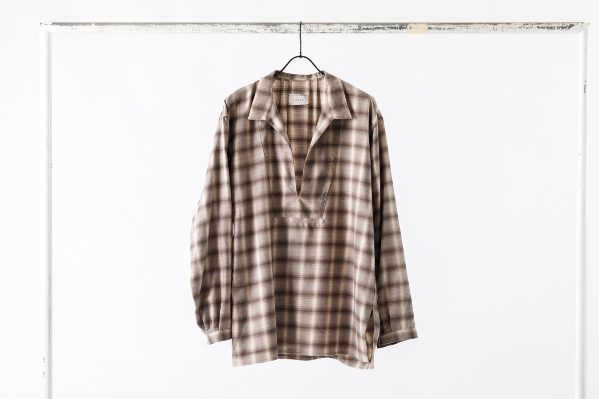 SARTO / WOOL OMBRE CHECK TUCKED SKIPPER SHIRT - IVORY × BROWN