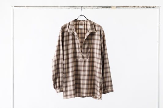 SARTO / WOOL OMBRE CHECK TUCKED SKIPPER SHIRT - IVORY × BROWN