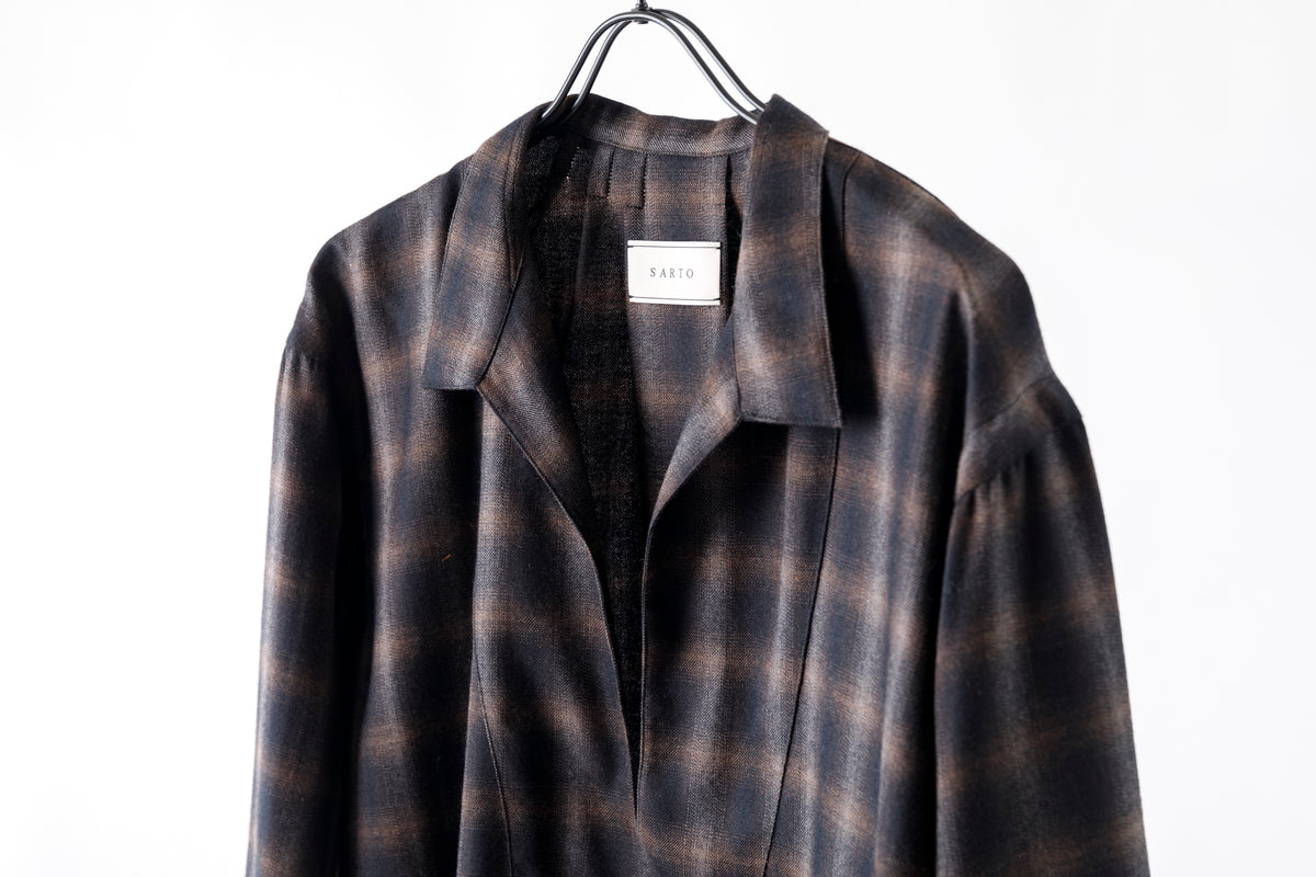 SARTO / WOOL OMBRE CHECK TUCKED SKIPPER SHIRT - BLACK × DARK BROWN