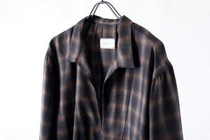 SARTO / WOOL OMBRE CHECK TUCKED SKIPPER SHIRT - BLACK × DARK BROWN