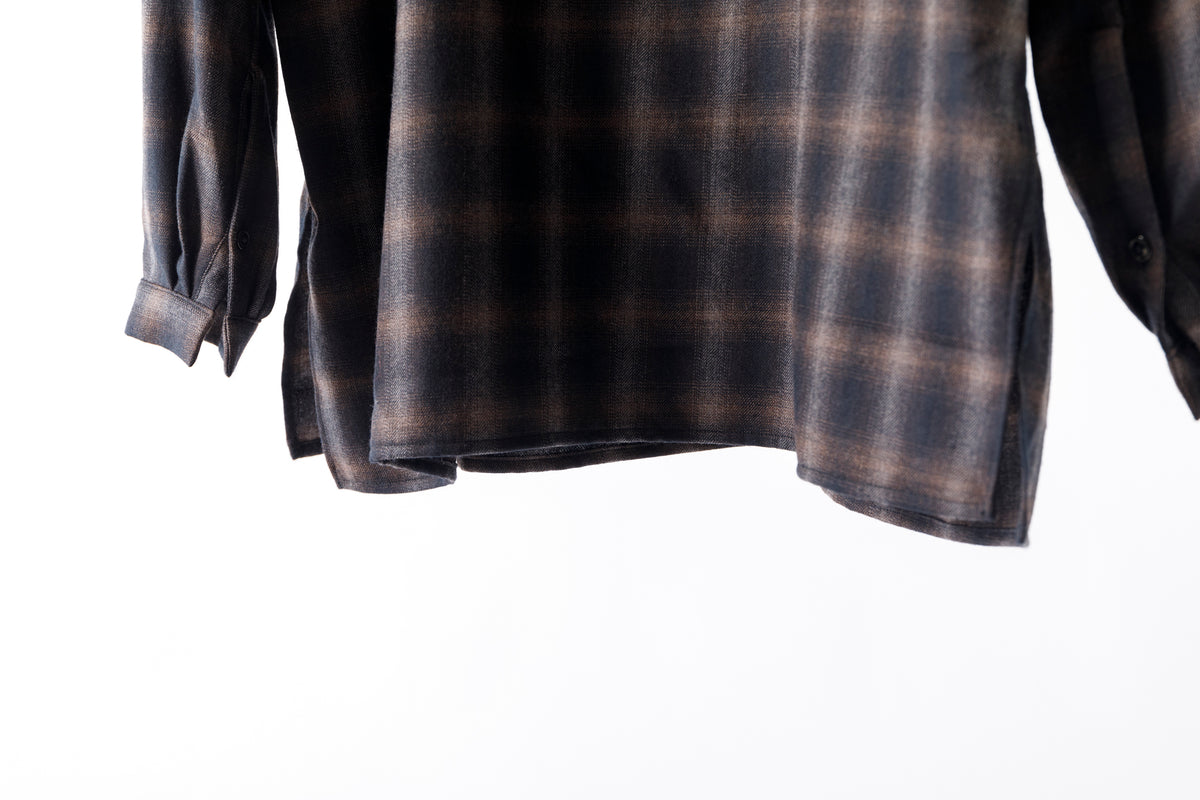 SARTO / WOOL OMBRE CHECK TUCKED SKIPPER SHIRT - BLACK × DARK BROWN