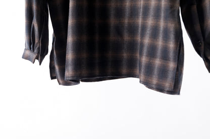 SARTO / WOOL OMBRE CHECK TUCKED SKIPPER SHIRT - BLACK × DARK BROWN