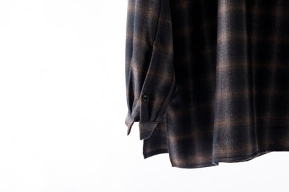 SARTO / WOOL OMBRE CHECK TUCKED SKIPPER SHIRT - BLACK × DARK BROWN