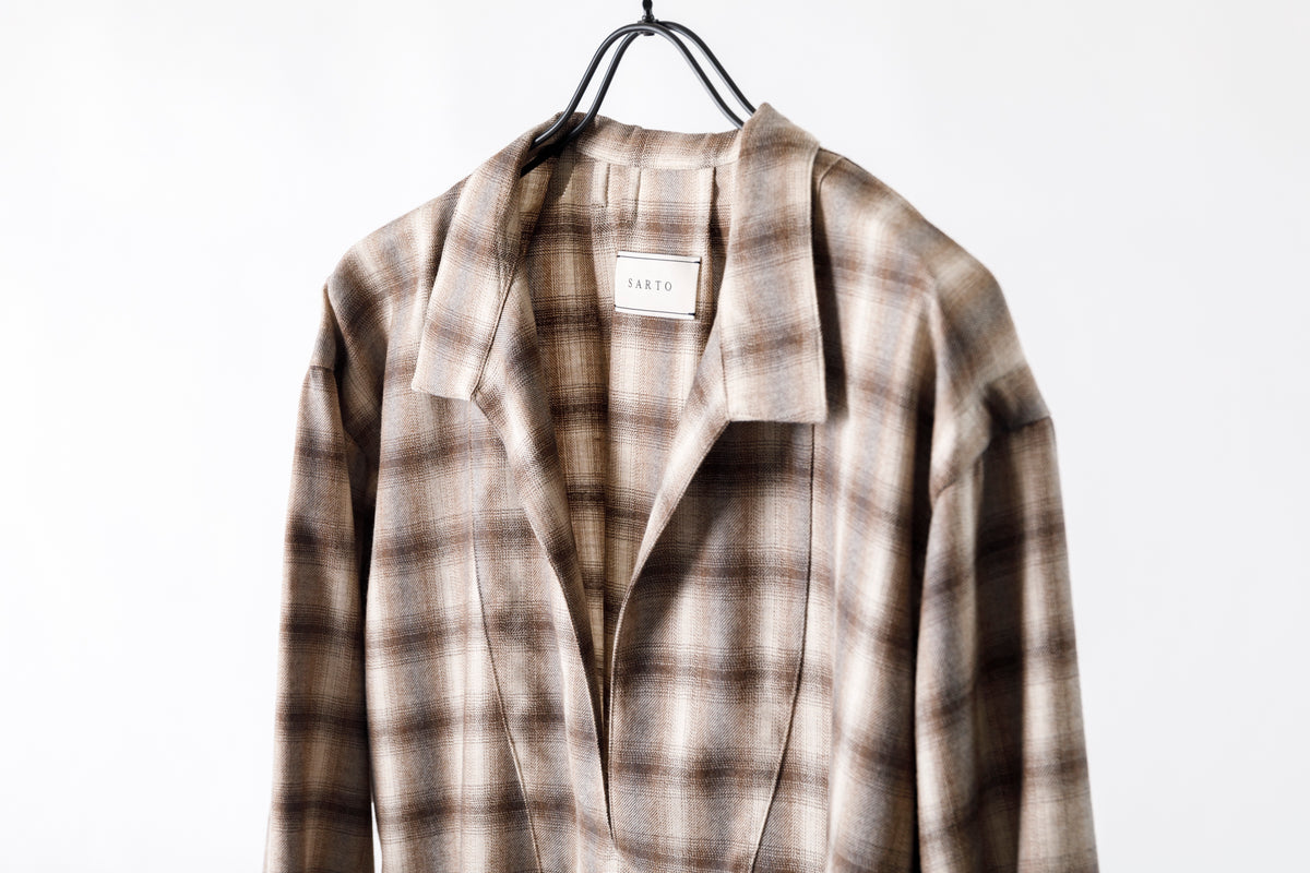 SARTO / WOOL OMBRE CHECK TUCKED SKIPPER SHIRT - IVORY × BROWN