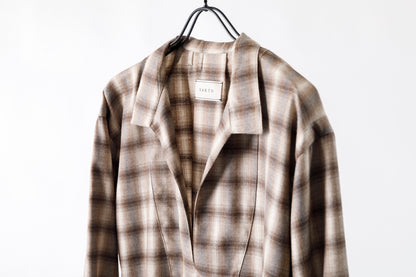 SARTO / WOOL OMBRE CHECK TUCKED SKIPPER SHIRT - IVORY × BROWN