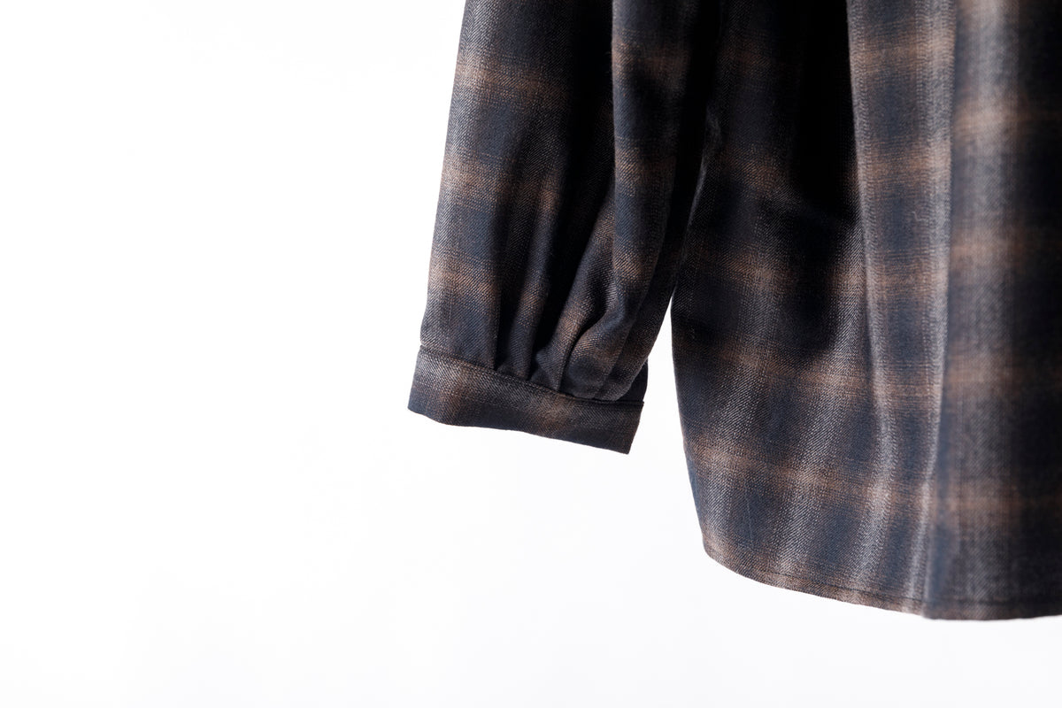 SARTO / WOOL OMBRE CHECK TUCKED SKIPPER SHIRT - BLACK × DARK BROWN