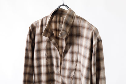 SARTO / WOOL OMBRE CHECK TUCKED SKIPPER SHIRT - IVORY × BROWN