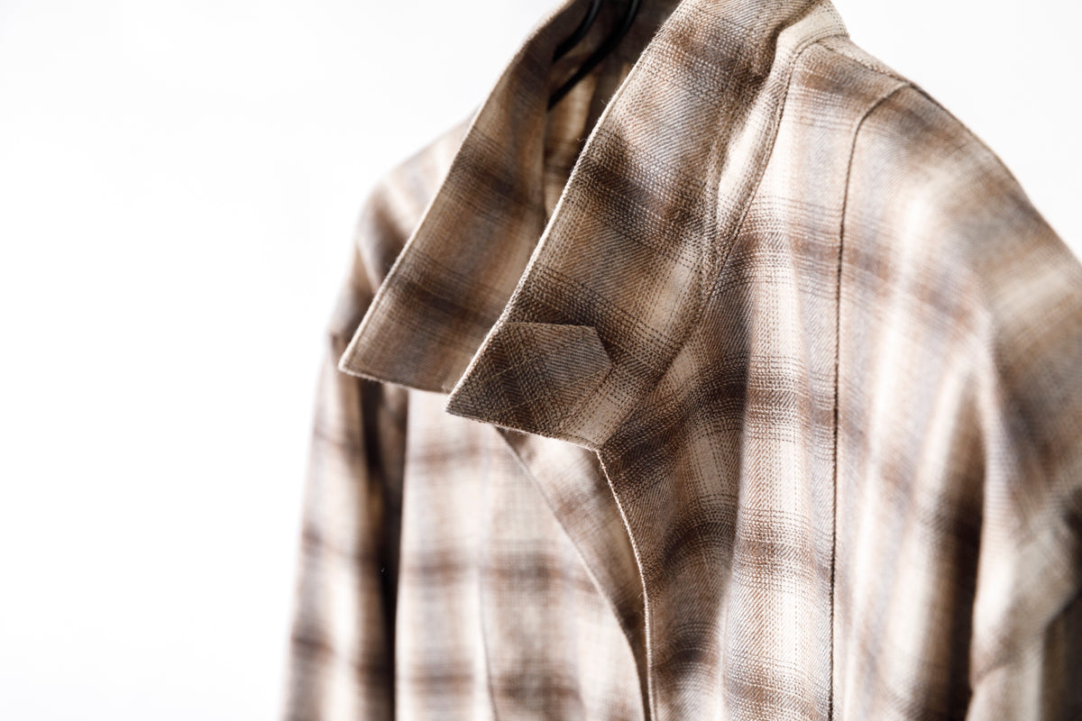 SARTO / WOOL OMBRE CHECK TUCKED SKIPPER SHIRT - IVORY × BROWN