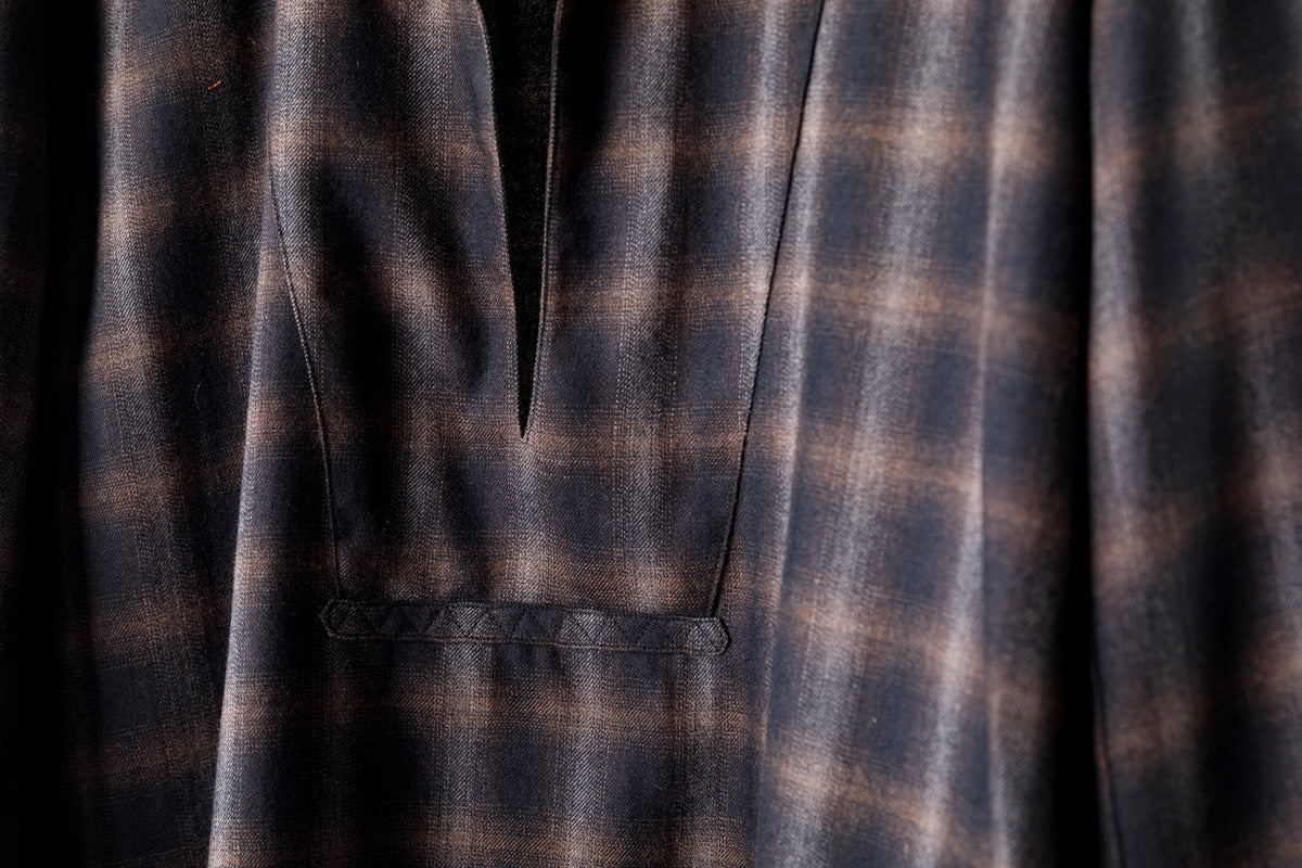 SARTO / WOOL OMBRE CHECK TUCKED SKIPPER SHIRT - BLACK × DARK BROWN