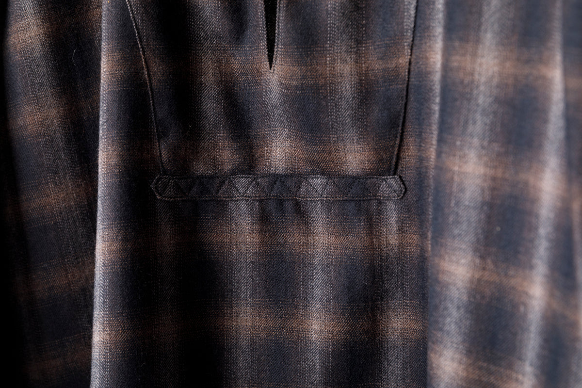 SARTO / WOOL OMBRE CHECK TUCKED SKIPPER SHIRT - BLACK × DARK BROWN
