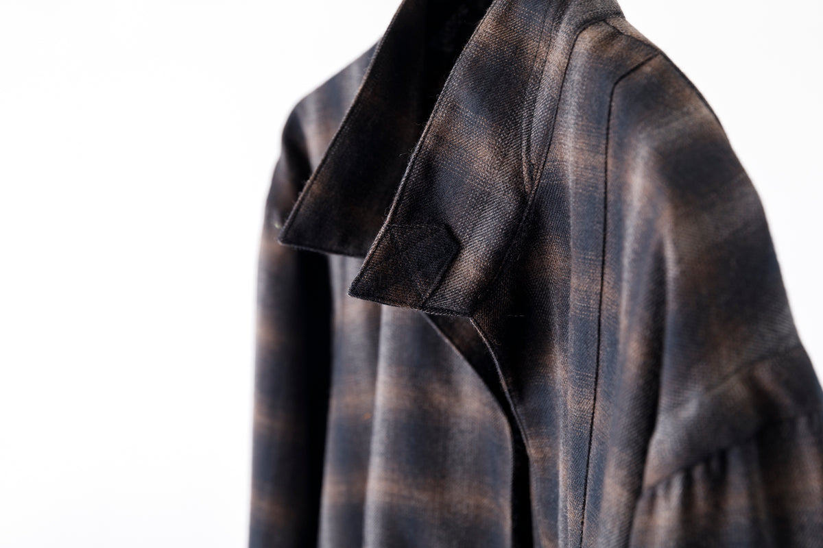 SARTO / WOOL OMBRE CHECK TUCKED SKIPPER SHIRT - BLACK × DARK BROWN