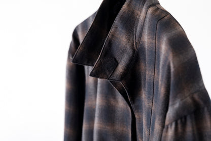 SARTO / WOOL OMBRE CHECK TUCKED SKIPPER SHIRT - BLACK × DARK BROWN