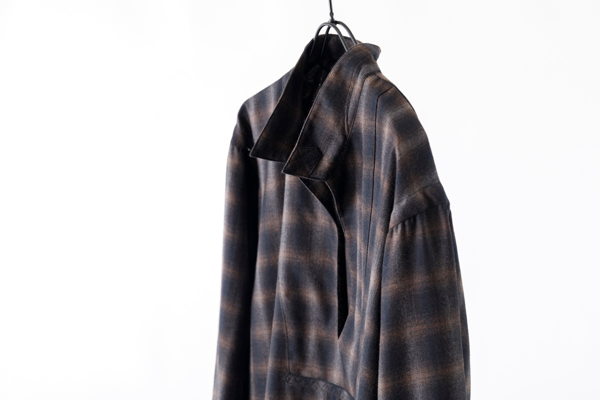 SARTO / WOOL OMBRE CHECK TUCKED SKIPPER SHIRT - BLACK × DARK BROWN