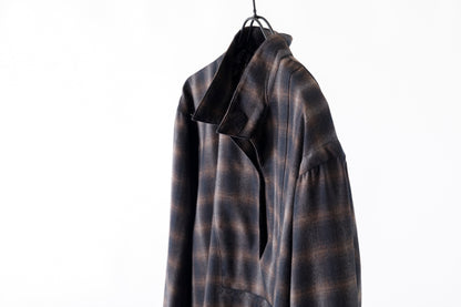 SARTO / WOOL OMBRE CHECK TUCKED SKIPPER SHIRT - BLACK × DARK BROWN