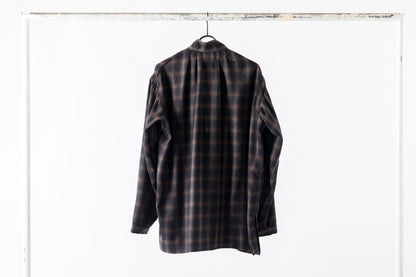 SARTO / WOOL OMBRE CHECK TUCKED SKIPPER SHIRT - BLACK × DARK BROWN