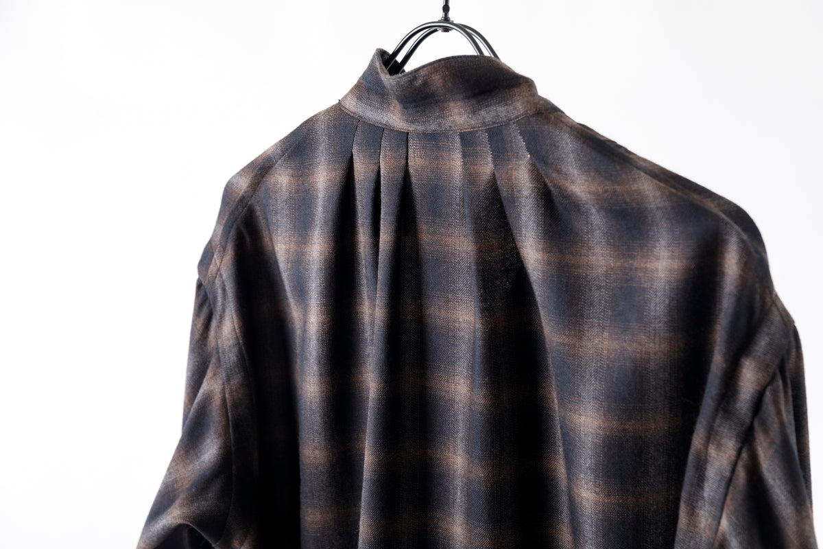 SARTO / WOOL OMBRE CHECK TUCKED SKIPPER SHIRT - BLACK × DARK BROWN