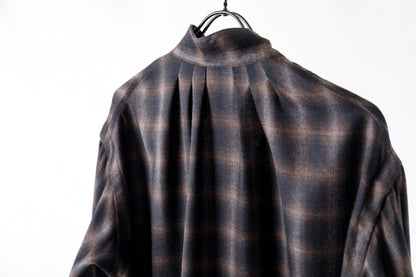SARTO / WOOL OMBRE CHECK TUCKED SKIPPER SHIRT - BLACK × DARK BROWN