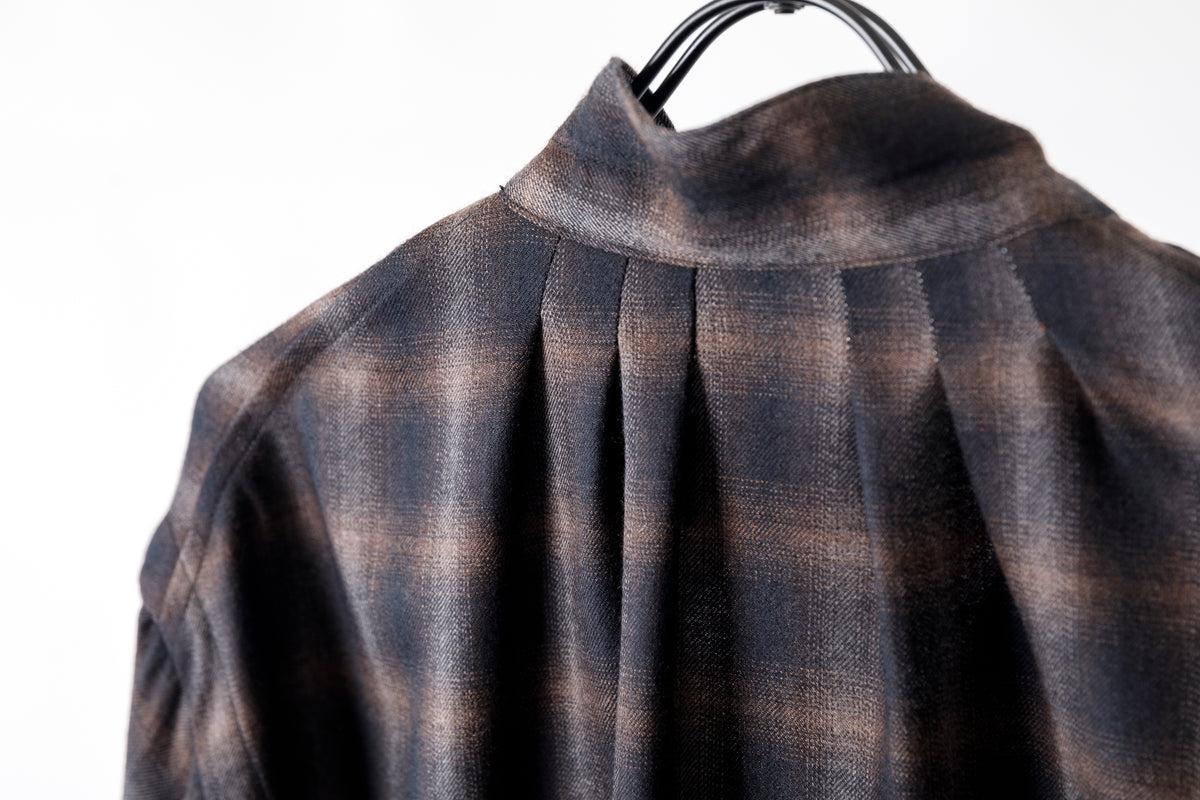 SARTO / WOOL OMBRE CHECK TUCKED SKIPPER SHIRT - BLACK × DARK BROWN