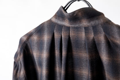 SARTO / WOOL OMBRE CHECK TUCKED SKIPPER SHIRT - BLACK × DARK BROWN
