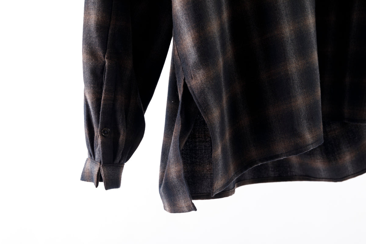 SARTO / WOOL OMBRE CHECK TUCKED SKIPPER SHIRT - BLACK × DARK BROWN