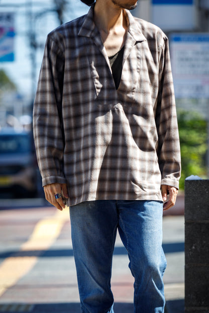 SARTO / WOOL OMBRE CHECK TUCKED SKIPPER SHIRT - IVORY × BROWN