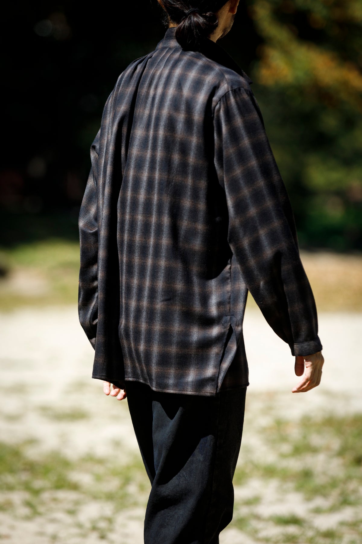 SARTO / WOOL OMBRE CHECK TUCKED SKIPPER SHIRT - BLACK × DARK BROWN