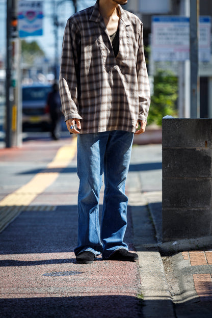 SARTO / WOOL OMBRE CHECK TUCKED SKIPPER SHIRT - IVORY × BROWN