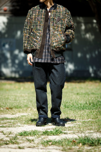 SARTO / WOOL OMBRE CHECK TUCKED SKIPPER SHIRT - BLACK × DARK BROWN