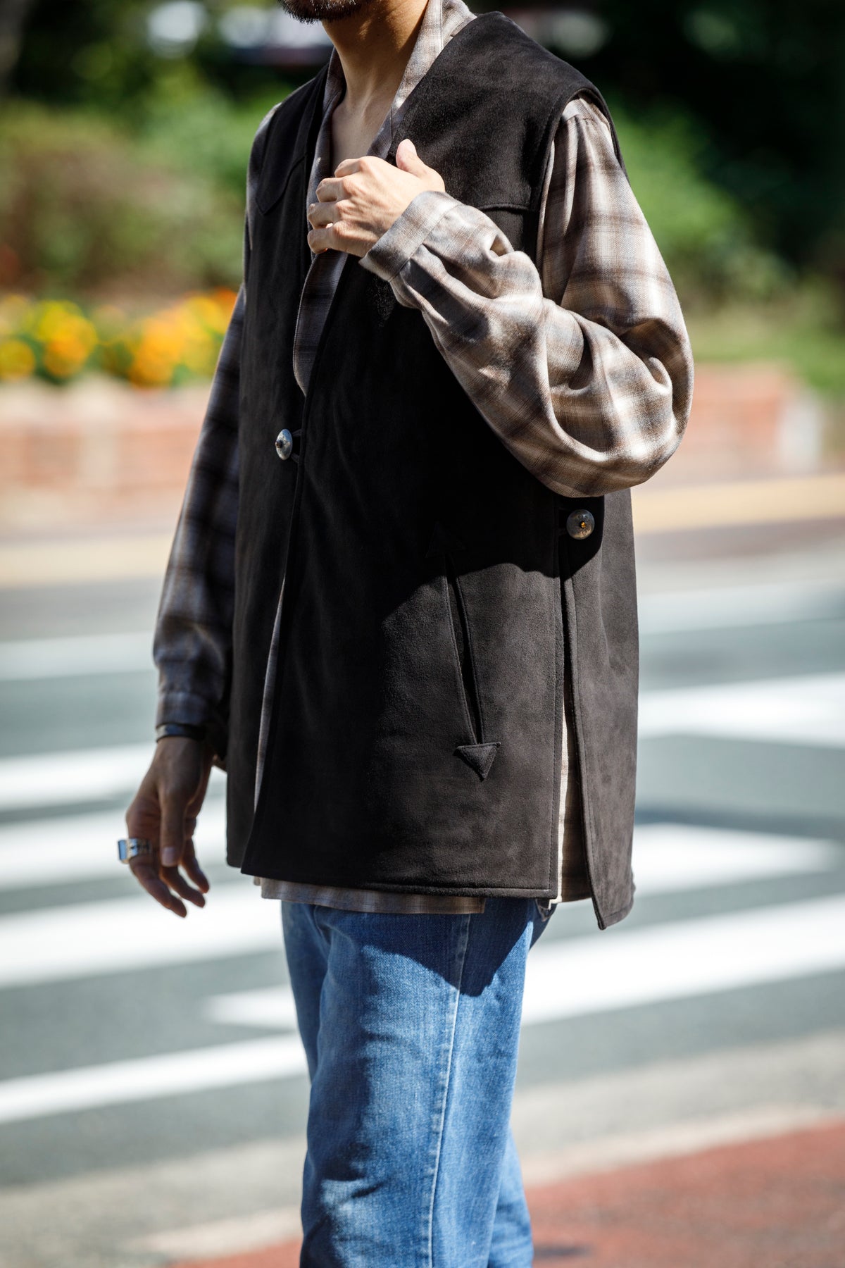 SARTO / WOOL OMBRE CHECK TUCKED SKIPPER SHIRT - IVORY × BROWN