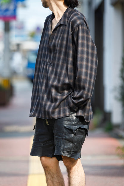 SARTO / WOOL OMBRE CHECK TUCKED SKIPPER SHIRT - BLACK × DARK BROWN