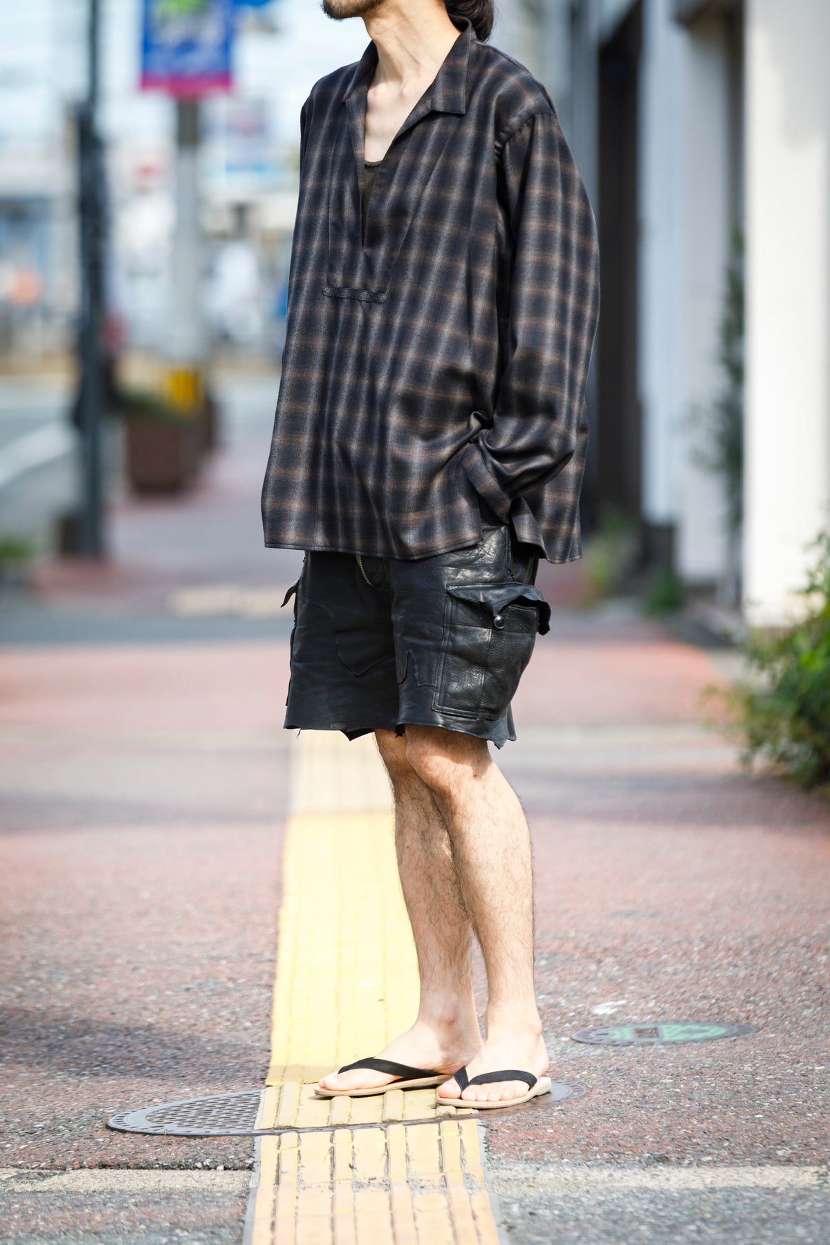 SARTO / WOOL OMBRE CHECK TUCKED SKIPPER SHIRT - BLACK × DARK BROWN
