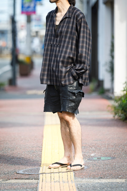 SARTO / WOOL OMBRE CHECK TUCKED SKIPPER SHIRT - BLACK × DARK BROWN