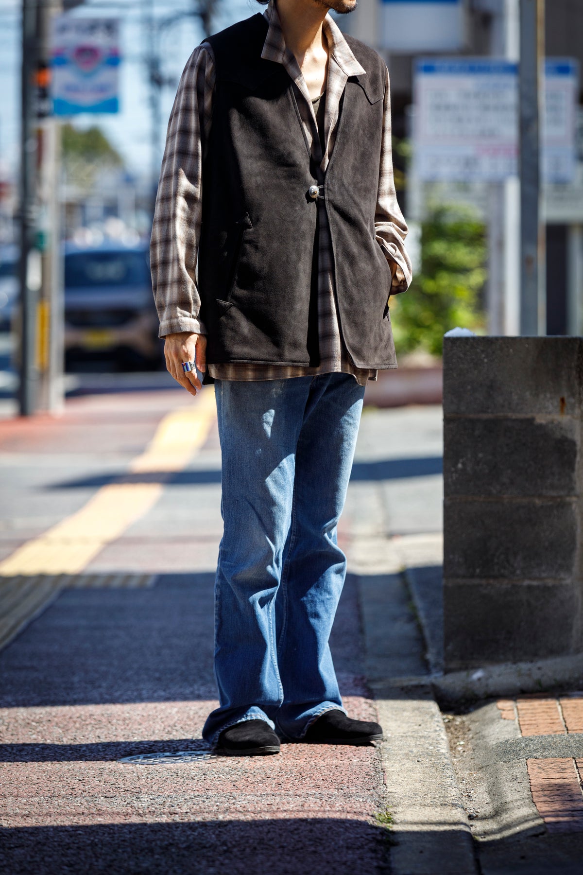 SARTO / WOOL OMBRE CHECK TUCKED SKIPPER SHIRT - IVORY × BROWN
