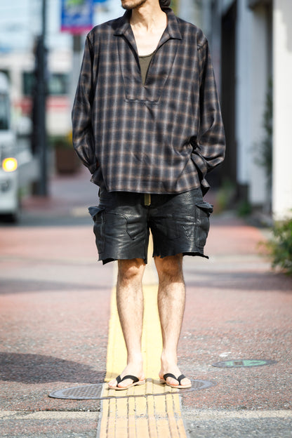 SARTO / WOOL OMBRE CHECK TUCKED SKIPPER SHIRT - BLACK × DARK BROWN