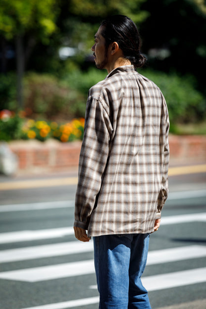 SARTO / WOOL OMBRE CHECK TUCKED SKIPPER SHIRT - IVORY × BROWN