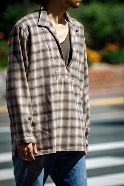 SARTO / WOOL OMBRE CHECK TUCKED SKIPPER SHIRT - IVORY × BROWN