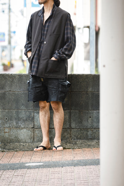 SARTO / WOOL OMBRE CHECK TUCKED SKIPPER SHIRT - BLACK × DARK BROWN