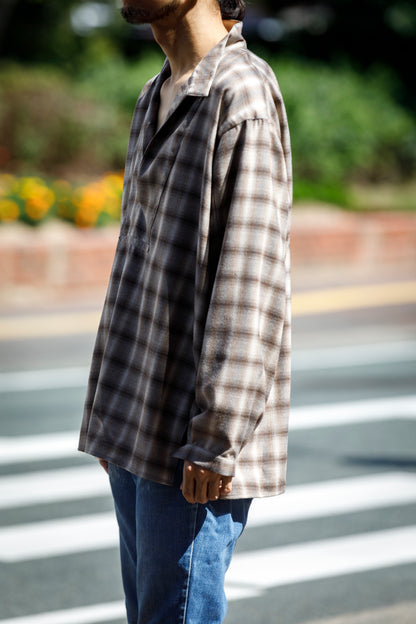 SARTO / WOOL OMBRE CHECK TUCKED SKIPPER SHIRT - IVORY × BROWN