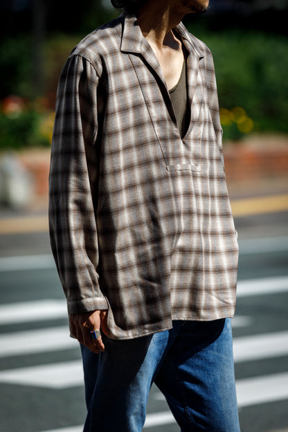 SARTO / WOOL OMBRE CHECK TUCKED SKIPPER SHIRT - IVORY × BROWN