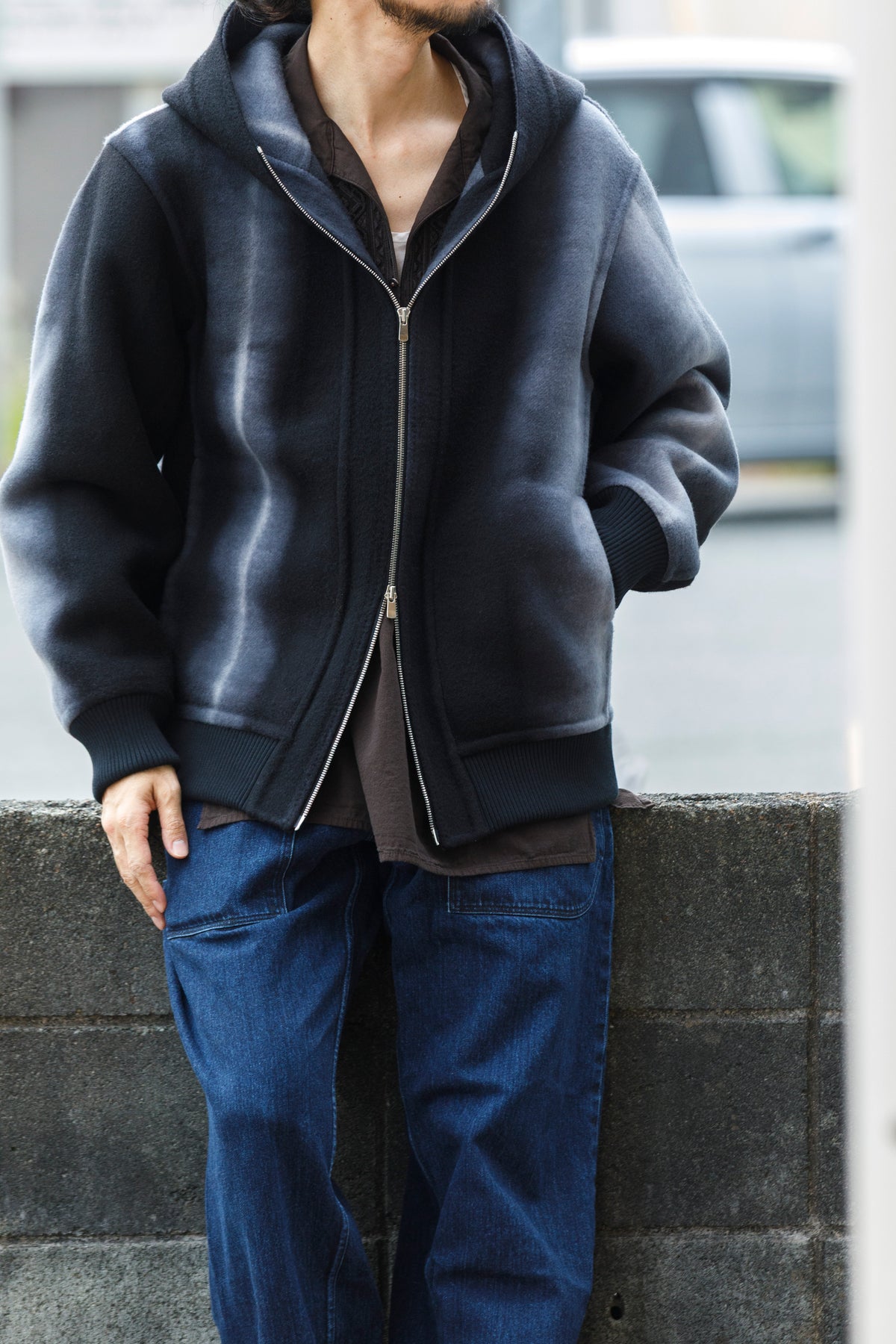 山内 / 26228 / アーバン染ラムウールリバー・ジップパーカー -  urban gray