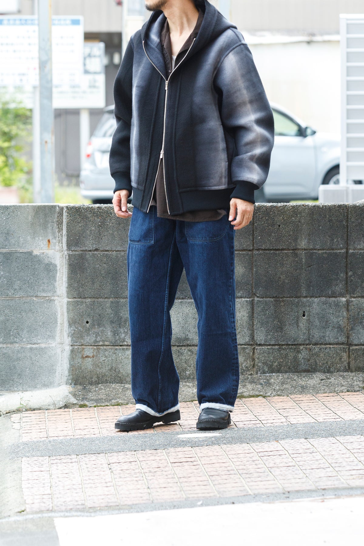 山内 / 26228 / アーバン染ラムウールリバー・ジップパーカー -  urban gray