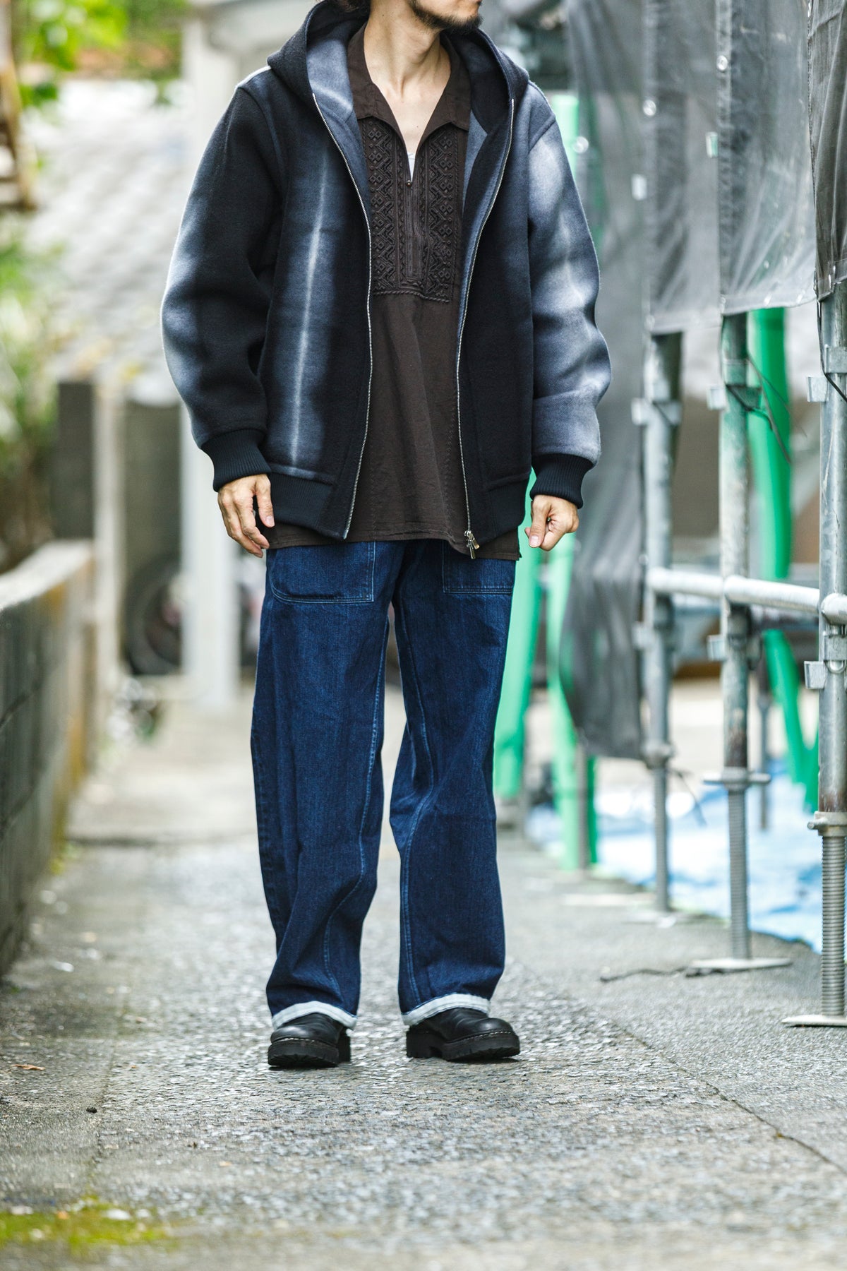山内 / 26228 / アーバン染ラムウールリバー・ジップパーカー -  urban gray