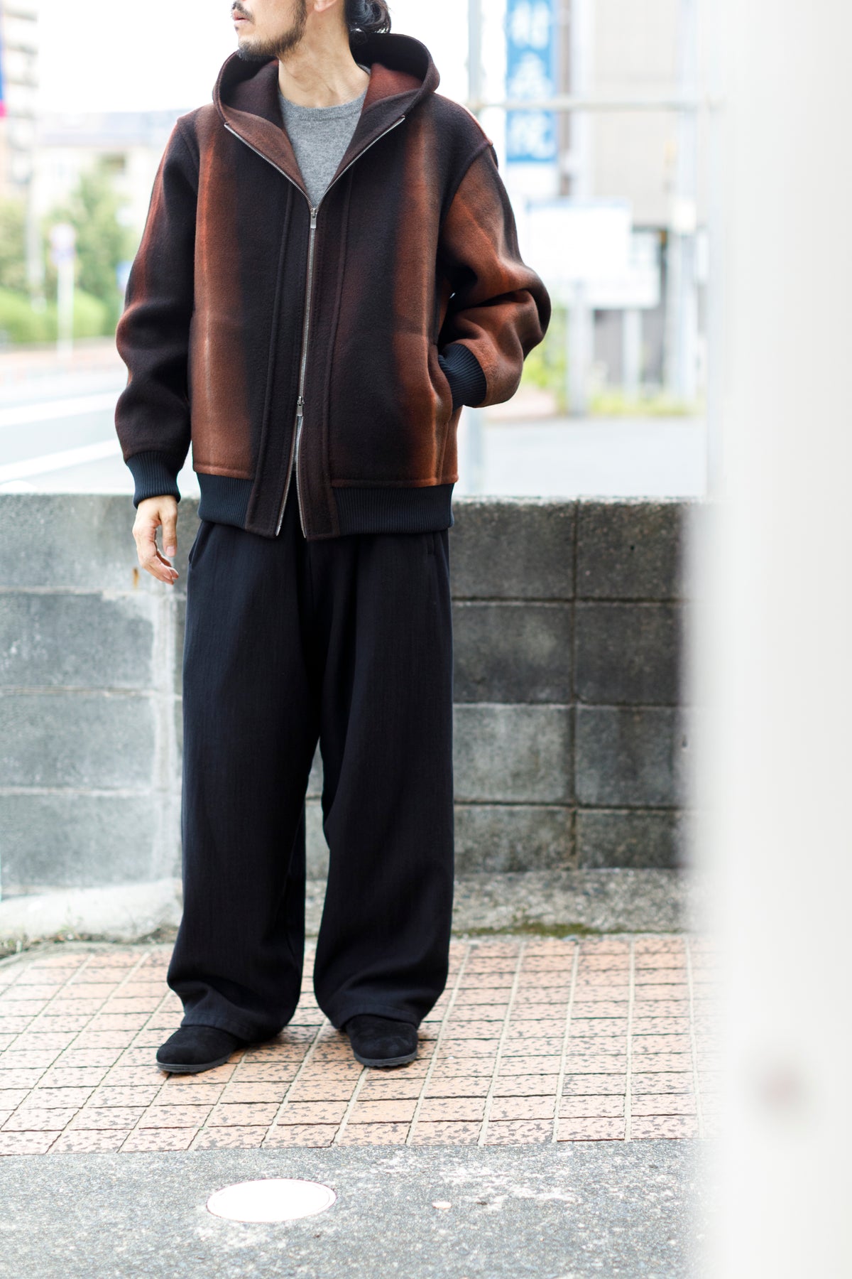 山内 / 26228 / アーバン染ラムウールリバー・ジップパーカー -  urban brown
