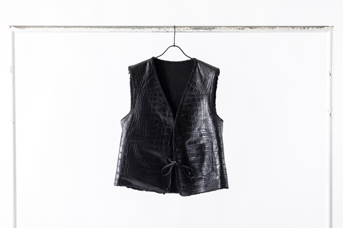 Willow Pants / P-033 COW LEATHER × FAKE MOUTON - Black