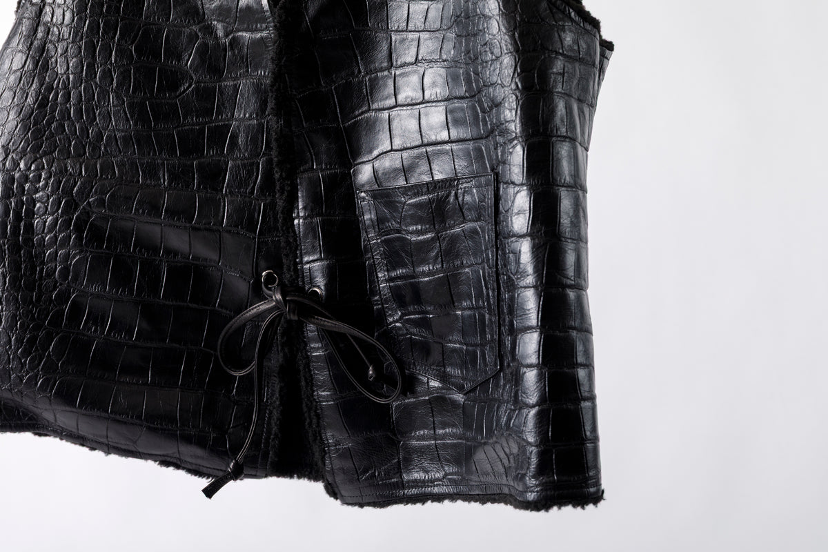 Willow Pants / P-033 COW LEATHER × FAKE MOUTON - Black