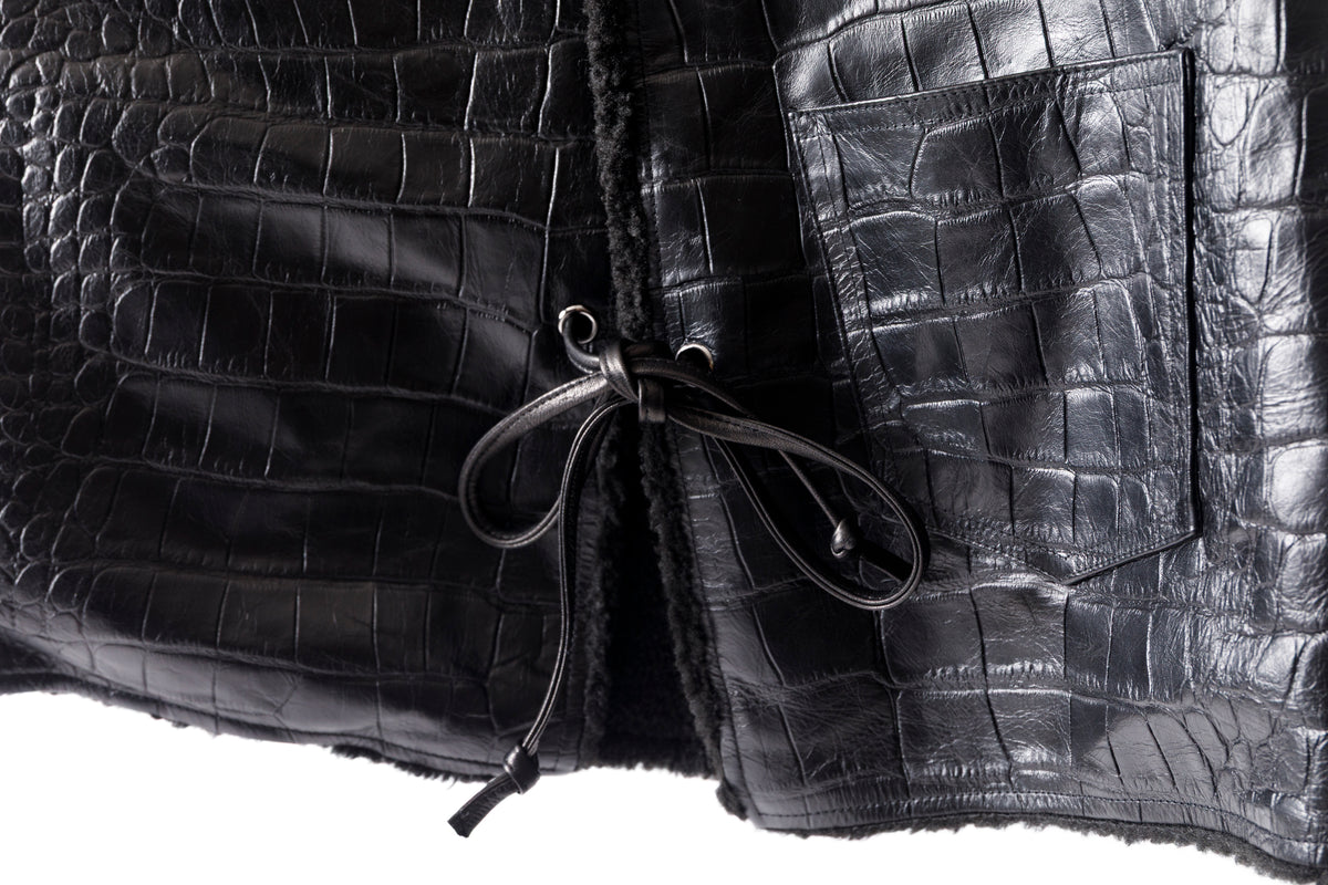 Willow Pants / P-033 COW LEATHER × FAKE MOUTON - Black