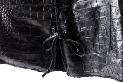 Willow Pants / P-033 COW LEATHER × FAKE MOUTON - Black