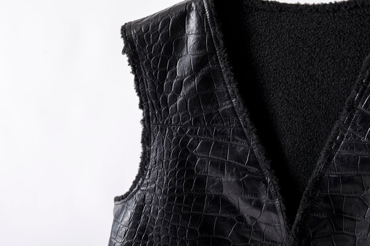 Willow Pants / P-033 COW LEATHER × FAKE MOUTON - Black