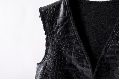 Willow Pants / P-033 COW LEATHER × FAKE MOUTON - Black
